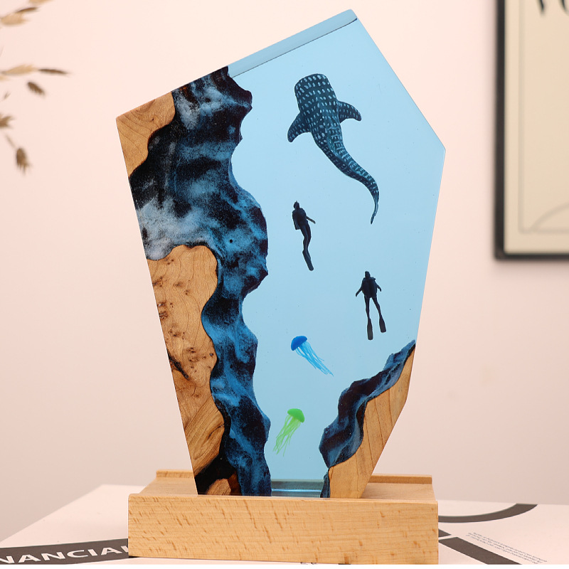 Resin Art Gift For Anniversary - 레진 동굴 고래 다이버 데스크탑 해파리