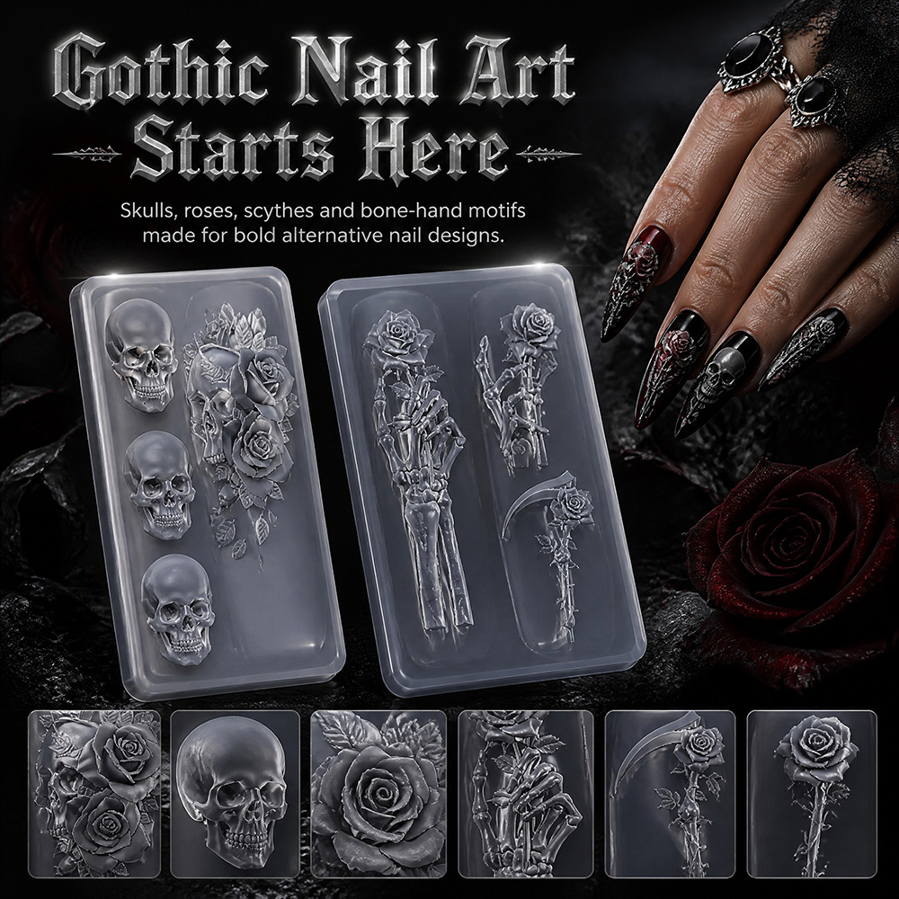 Resin Art Templates Free - 2개 세트 다크 로즈 해골 실리콘