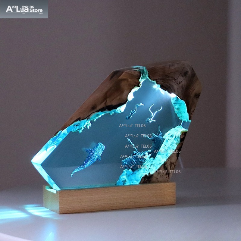 Resin Art With Wood - 나무 수지 야간 조명 바다 예술