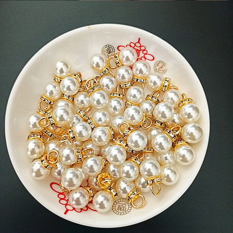 Resin Art For Wedding Gift - 30Pcs 라운드 진주 다이아몬드 펜던트 골드