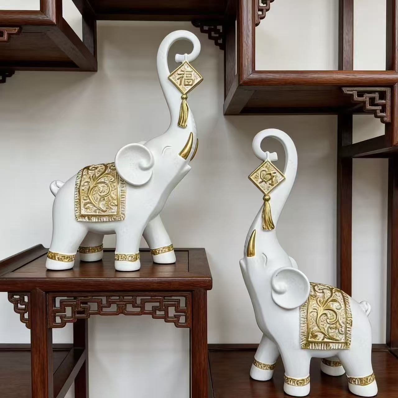 Resin Art For Wedding Gift - 한 쌍의 중국 스타일 행운의 코끼리