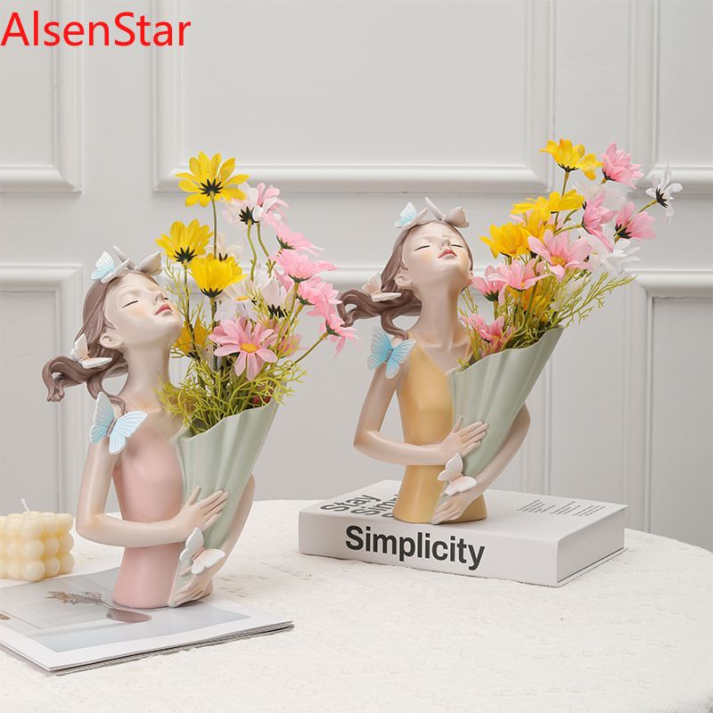 Resin Art Dining Table - 북유럽 꽃 소녀 아트 꽃병 장식품
