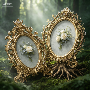 Resin Art For Wedding Gift - 레트로 골드 타원형 레진 사진 액자