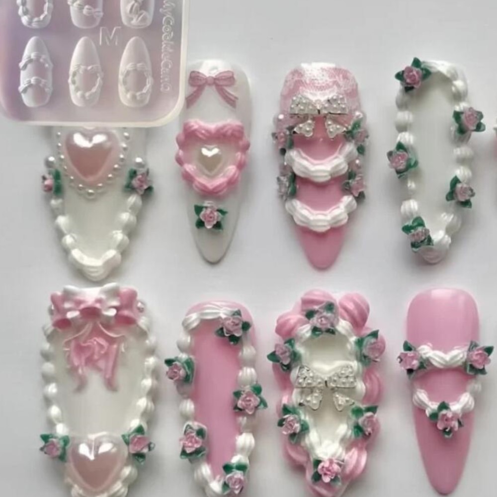 1개 3D 프렌치 크림 네일 아트 실리콘 몰드 엠보싱  - Resin Art Templates Free 리뷰 및 가격