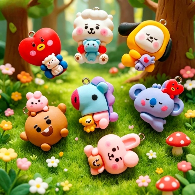 7pcs BT21 수지 만화 참 DIY 액세서리 공예  - Resin Art Hanging 리뷰 및 가격