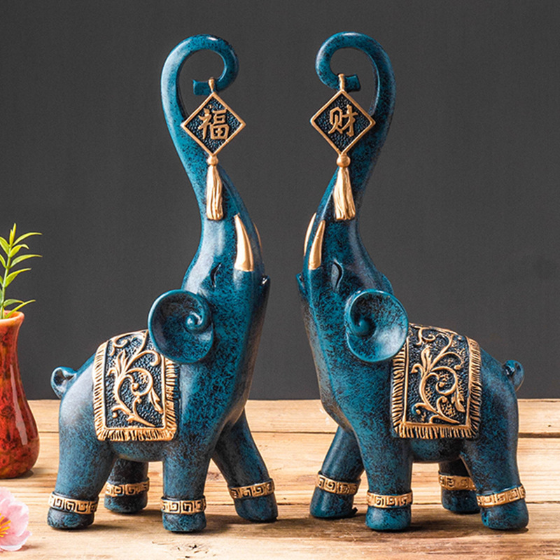 한 쌍의 중국 스타일 행운의 코끼리 코 조각상 가정 장 - Resin Art For Wedding Gift 리뷰 및 가격