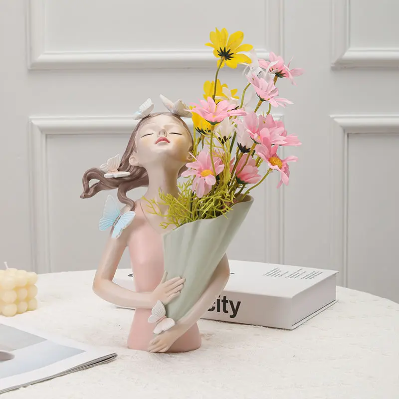 북유럽 꽃 소녀 아트 꽃병 장식품 창의적인 거실 식탁  - Resin Art Dining Table 리뷰 및 가격